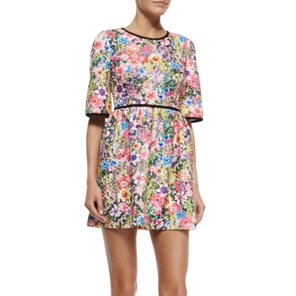 Black Halo Floral Quilted A-Line Minidress